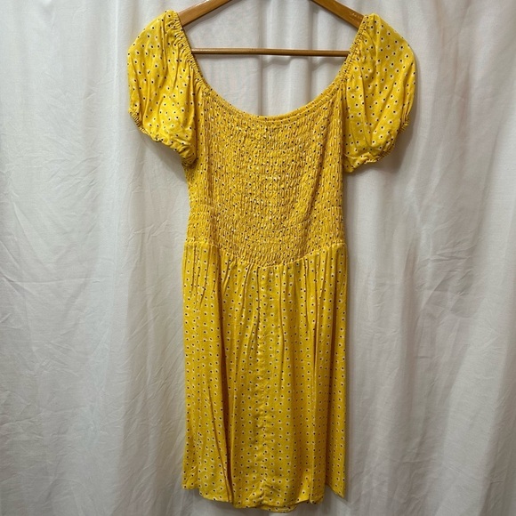 AUW AS U Wish Yellow Floral Print Smock Dress Size Large - Picture 16 of 16